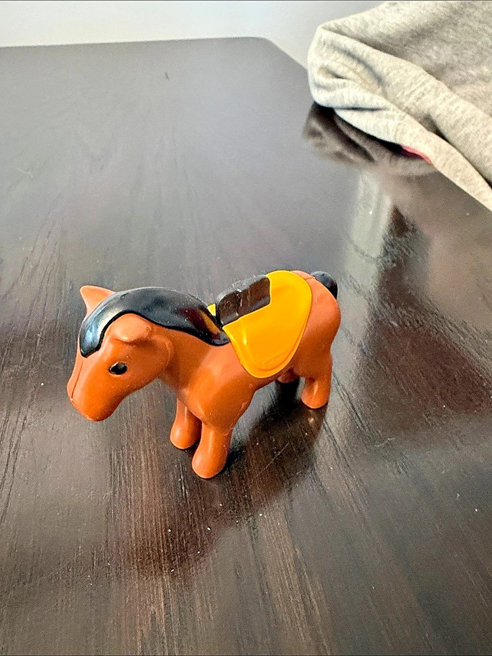 Vintage 1990 Playmobil 1.2.3 Toddler Brown Horse with Orange Saddle